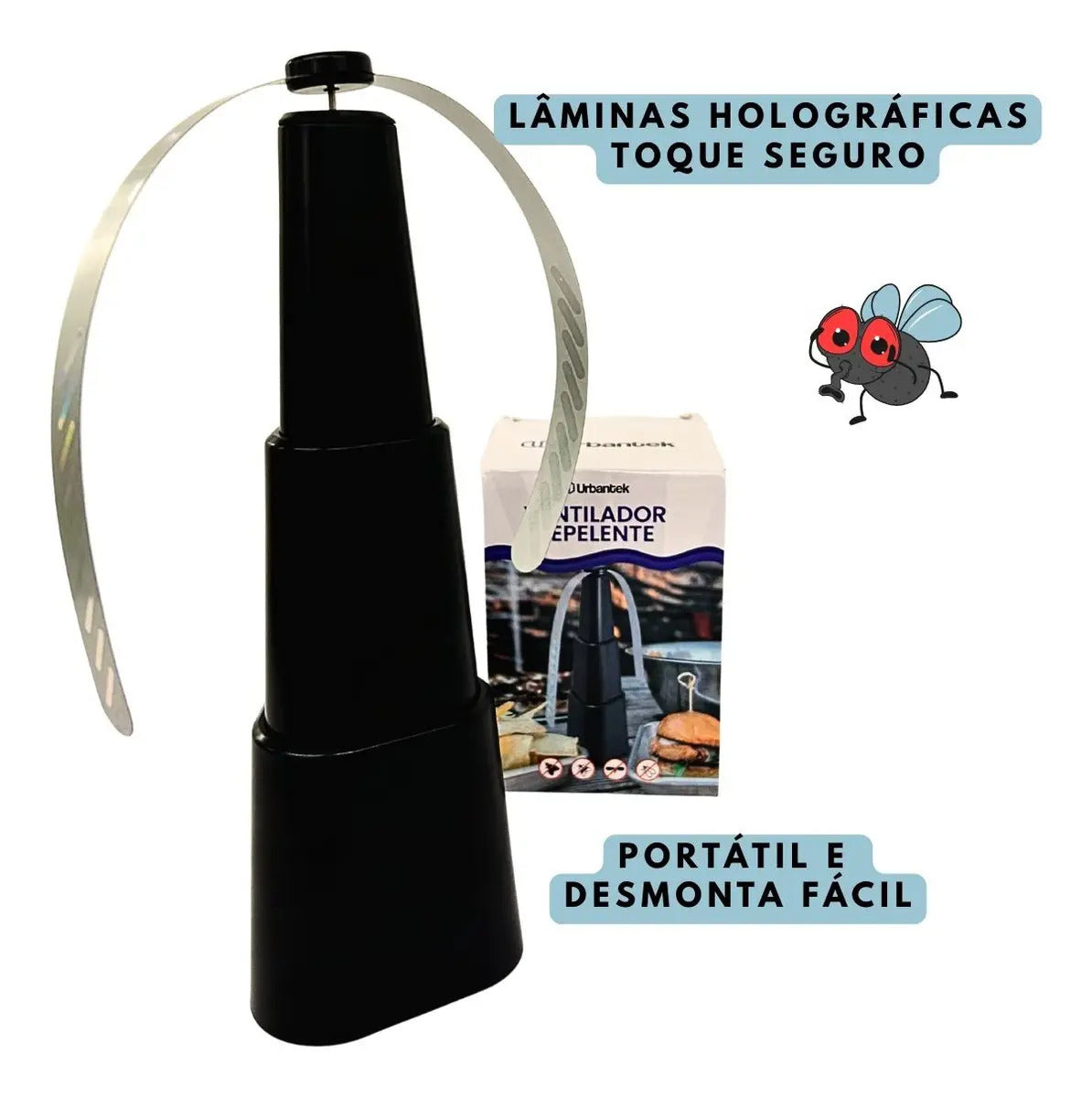 Kit 3 Ventilador Repelente De Mesa Espanta Mosca Portátil Cor Preto