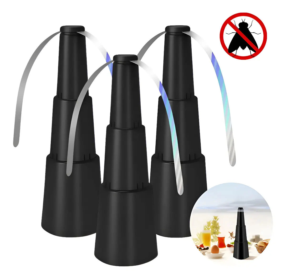 Kit 3 Ventilador Repelente De Mesa Espanta Mosca Portátil Cor Preto