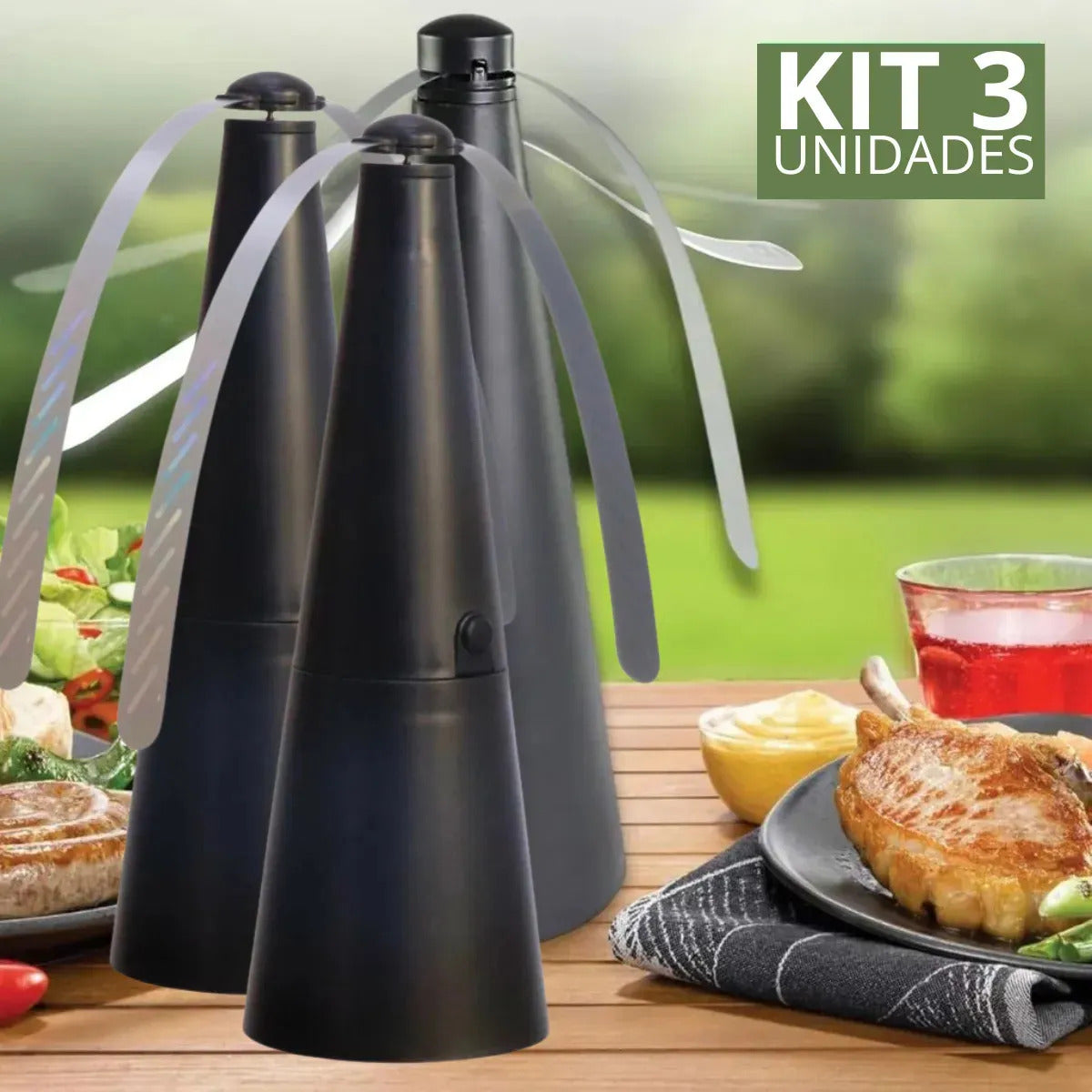 Kit 3 Ventilador Repelente De Mesa Espanta Mosca Portátil Cor Preto