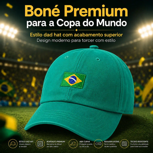 Boné De Futebol Brasil Ajustável Verde E Amarelo