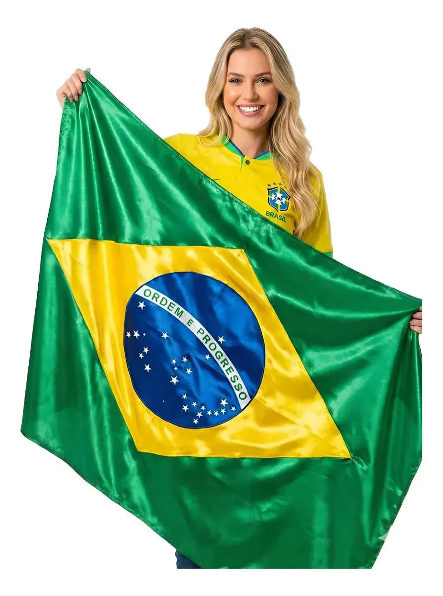 Bandeira Do Brasil Cetim 1,50x0,90cm Copa Frente e Verso Brasil