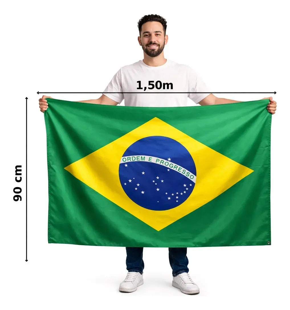 Bandeira Do Brasil Cetim 1,50x0,90cm Copa Frente e Verso Brasil