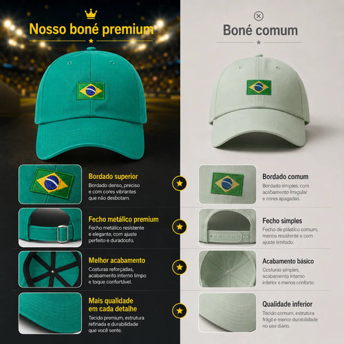 Boné De Futebol Brasil Ajustável Verde E Amarelo