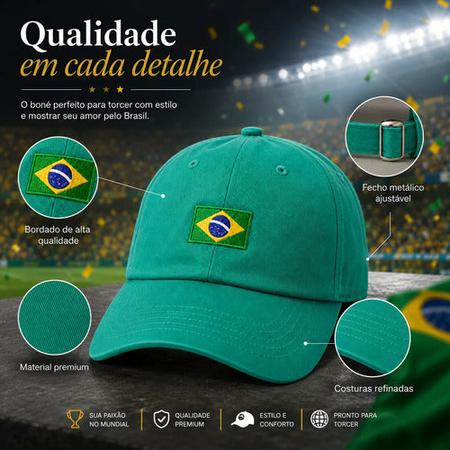 Boné De Futebol Brasil Ajustável Verde E Amarelo